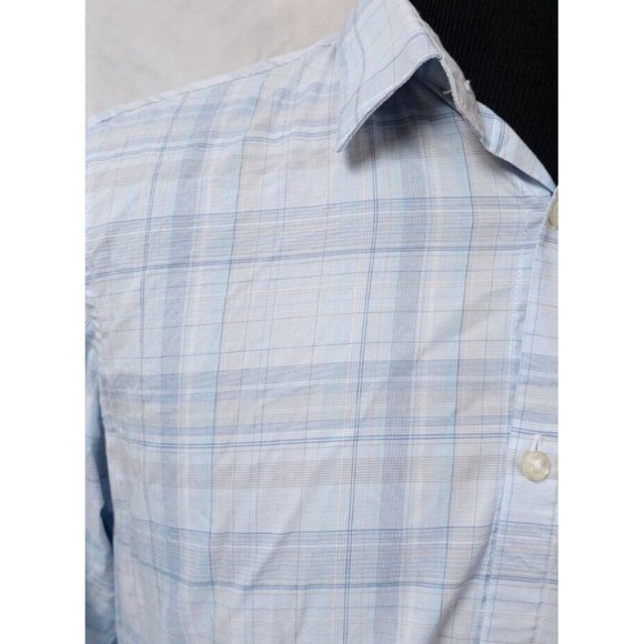 Calvin Klein Mens Medium Blue Plaid Liquid Cotton Long Sleeve Button-up Shirt - Picture 2 of 11